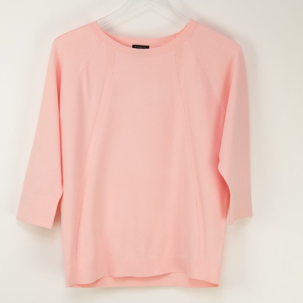 Talbots Pointelle Sweater Lightweight Cozy Peach Pink Size Large Petite New - Picture 2 of 6
